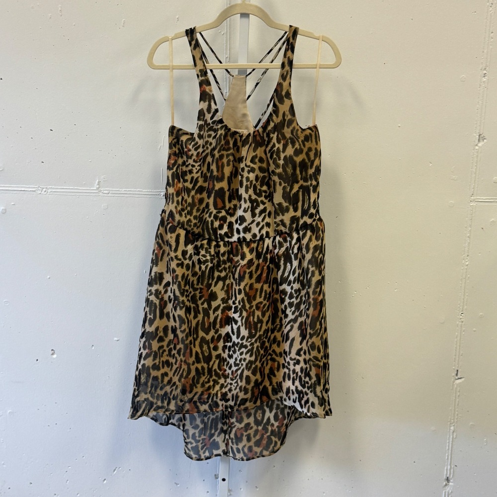 Arden B Leopard Print High Low Dress Medium Strappy Racerback Chiffon Brown